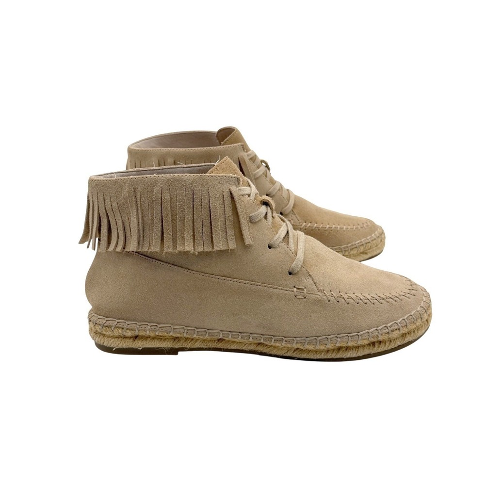 Joie Womens 39 Tan Boho Genevieve Fringe Suede Espadrille Moccasin Ankle Boots